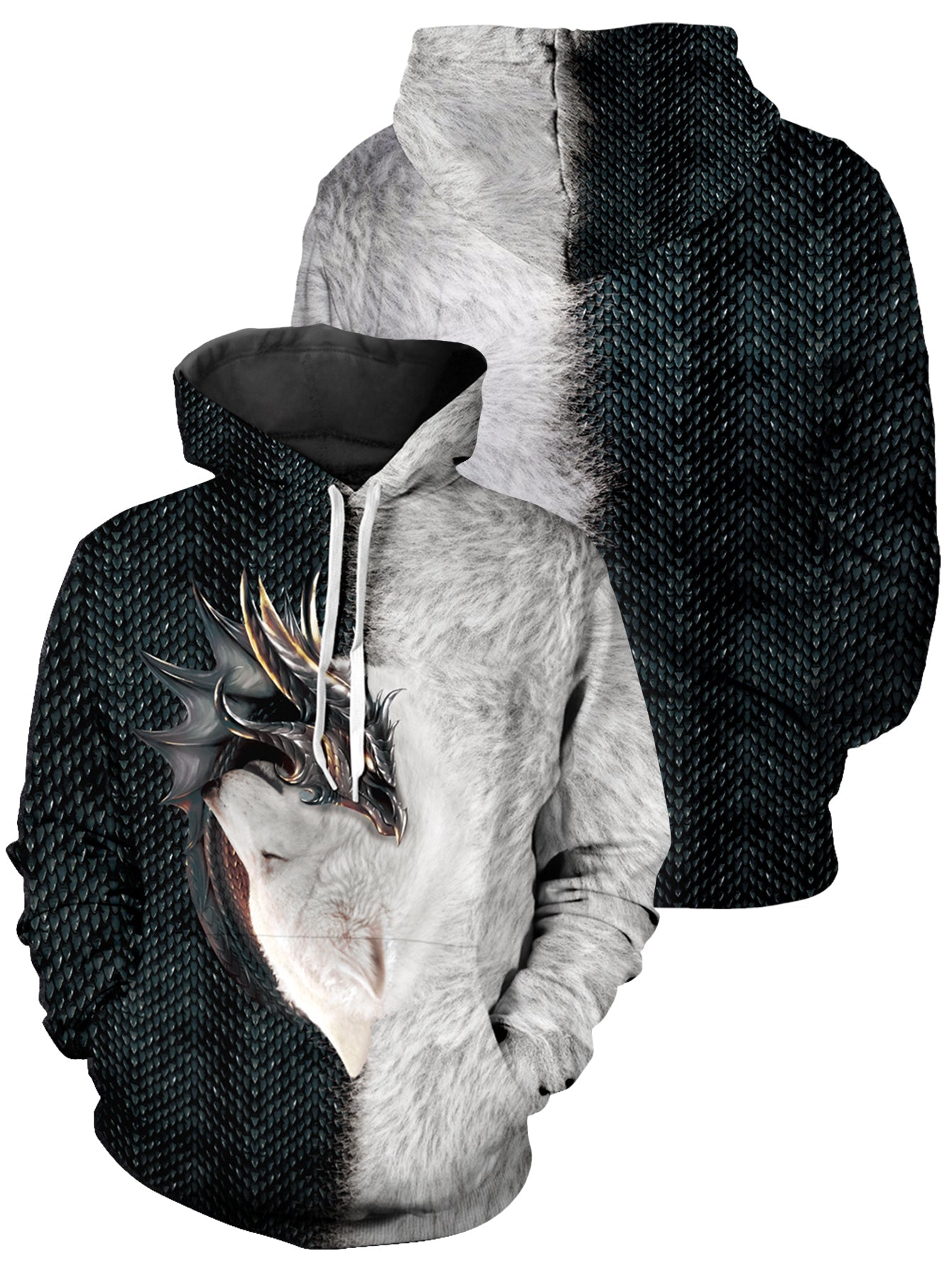 Dragon and Wolf Unisex Pullover Hoodie 1