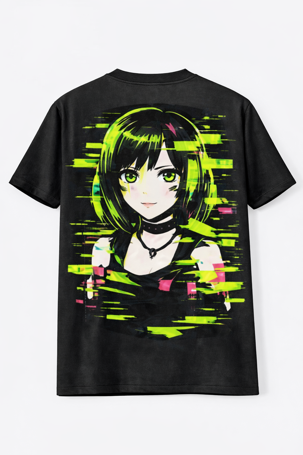 Neon Glitch Anime Girl T Shirt 1