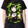 Neon Glitch Anime Girl T Shirt 4