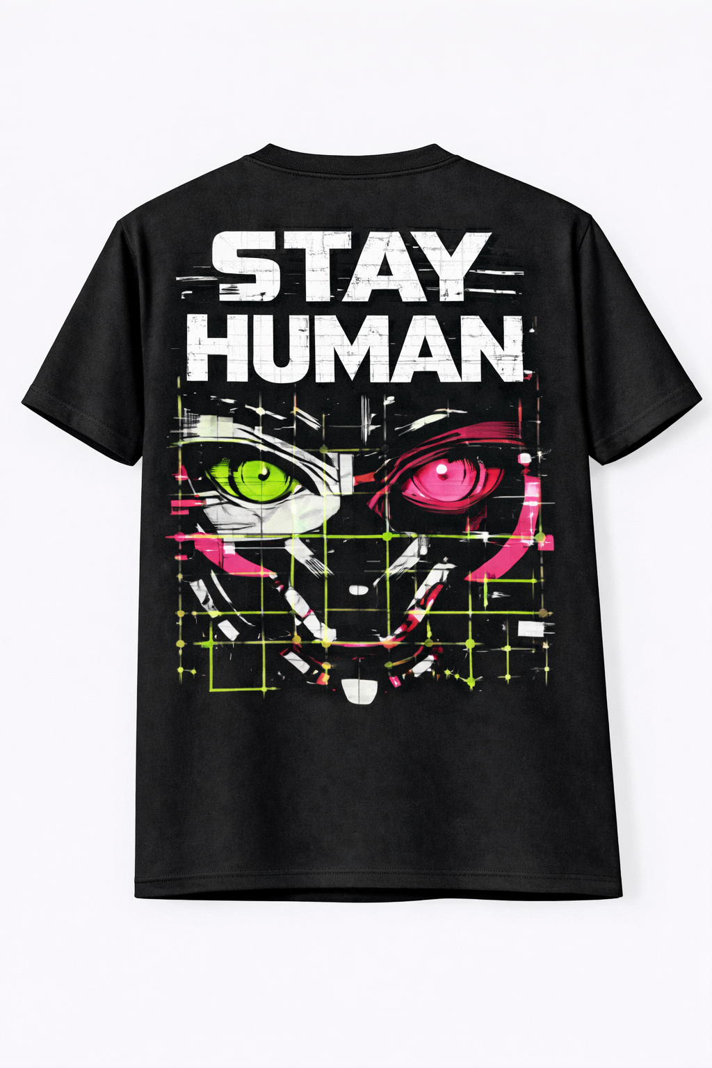 Stay Human Cyberpunk Graphic T Shirt 1